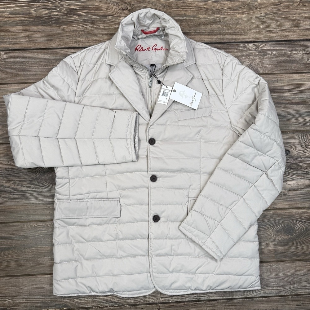 Robert Graham Mens Quilted Puffer Blazer Jacket Size XL Stone Gray  NEW $326